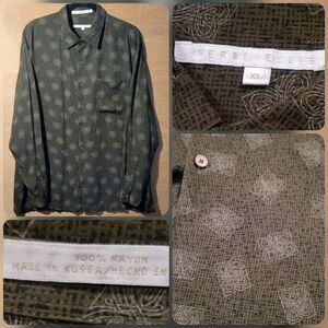 Perry Ellis Geometric Casual Long Sleeve Shirt Size XL Dark Olive Green